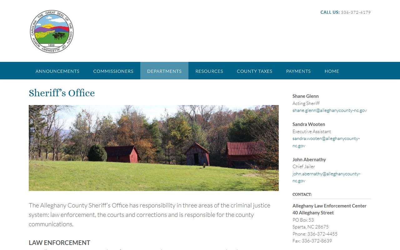 Alleghany County Sheriff's Office page for Alleghany County Jail inmate lookup