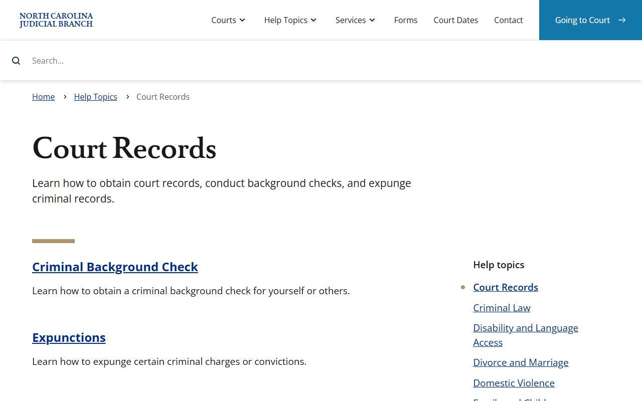North Carolina court records help page for Alleghany County court records after arrest